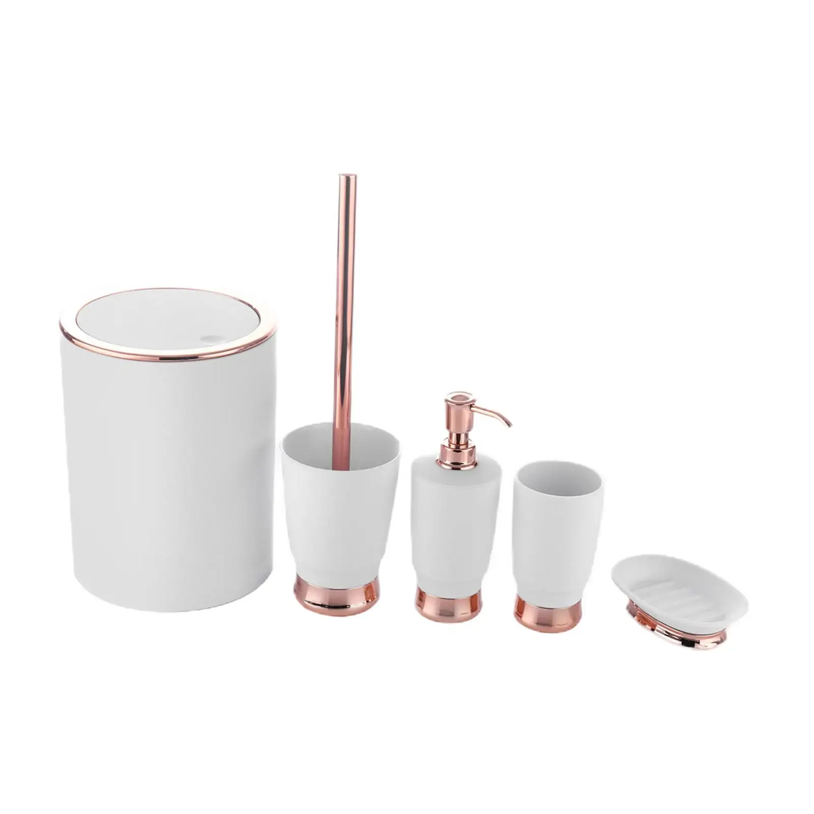 Stylish Powder Room Accessories Set 5 Piece Silicone Restroom Kit with Soap Dispenser and Trash Can for Hotel Apartment Decor