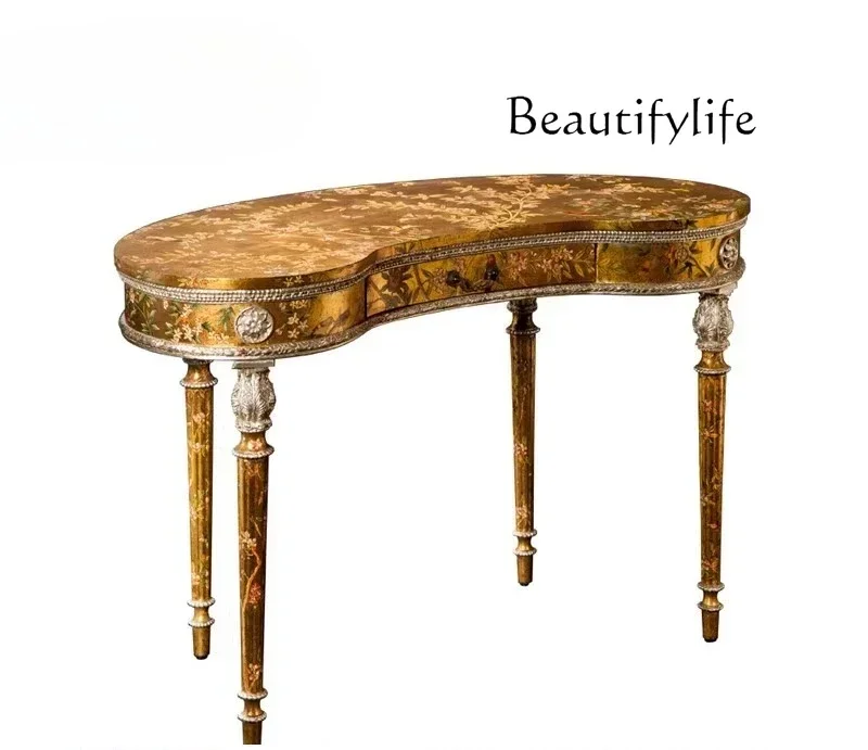 

hh French luxury and beauty gold gold and silver foil solid wood painted flower and bird high-footed entrance platform