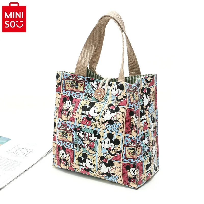 MINISO Disney Cartoon Mickey Student Handtasche Modische Damen Große Kapazität Canvas Tragende Umhängetasche