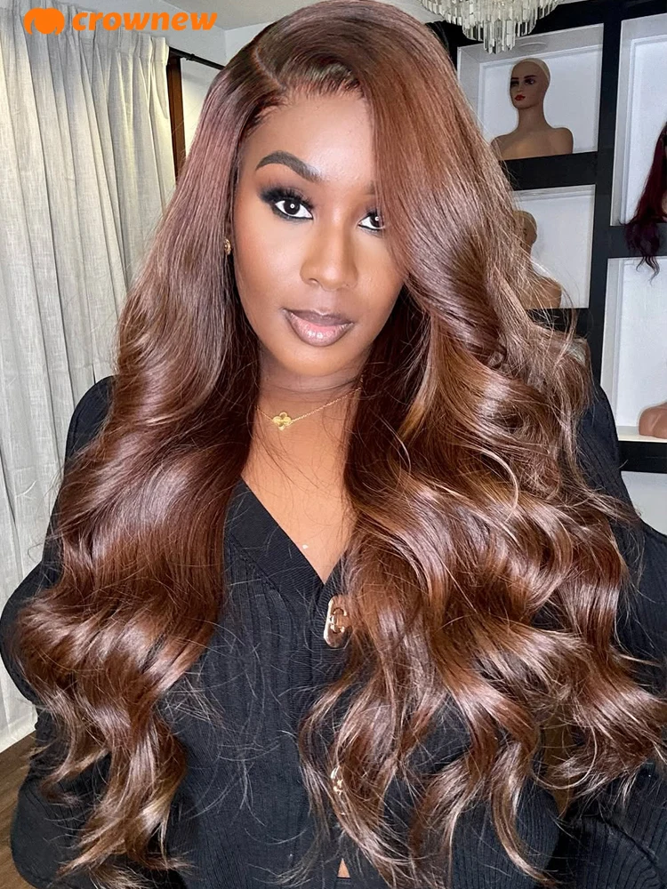

34 Inch #4 Brown Human Hair Wig Body Wave Human Hair Wigs 13x4 13x6 HD Lace Frontal Wig 200% Chocolate Brown Lace Front Wigs