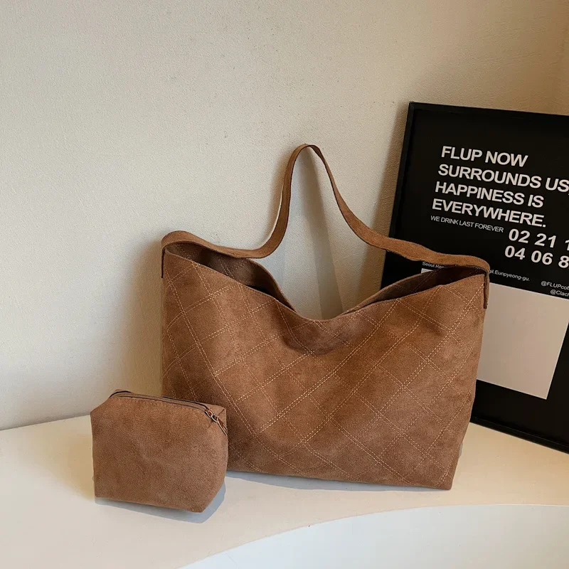 Niche suede tote bag large capacity commuter shoulder bag