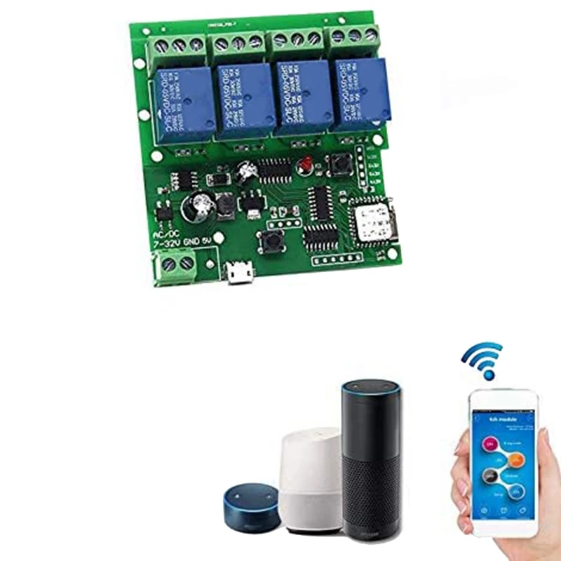 4 Channel Wifi Momentary Inching Relay Self-Lock Switch Module,DIY Wifi Garage Door Controller (5-32V)