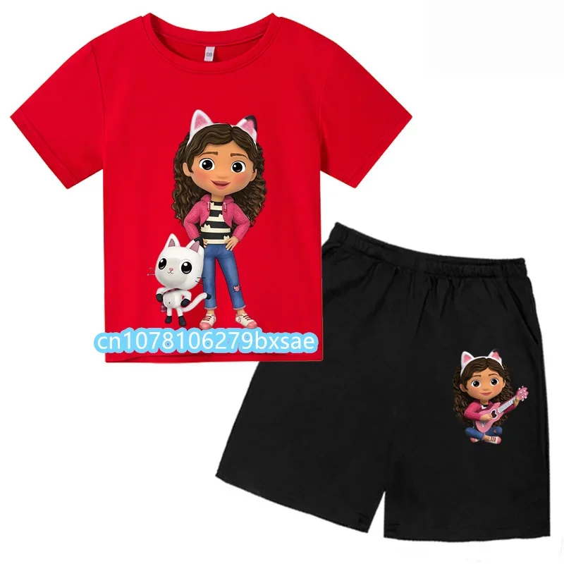 2024 bambini Gabby Cats Toddler Girls Gabbys Dollhouse Clothes neonati maschi felpa corta set t-shirt estiva