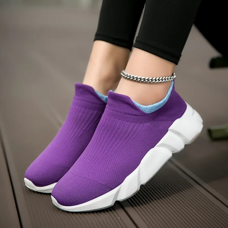 New Pink Women's Casual Sneakers Large Size 36-42 Comfort Breathable Socks Shoes For Women Slip-On Platform Loafer Shoes Womens