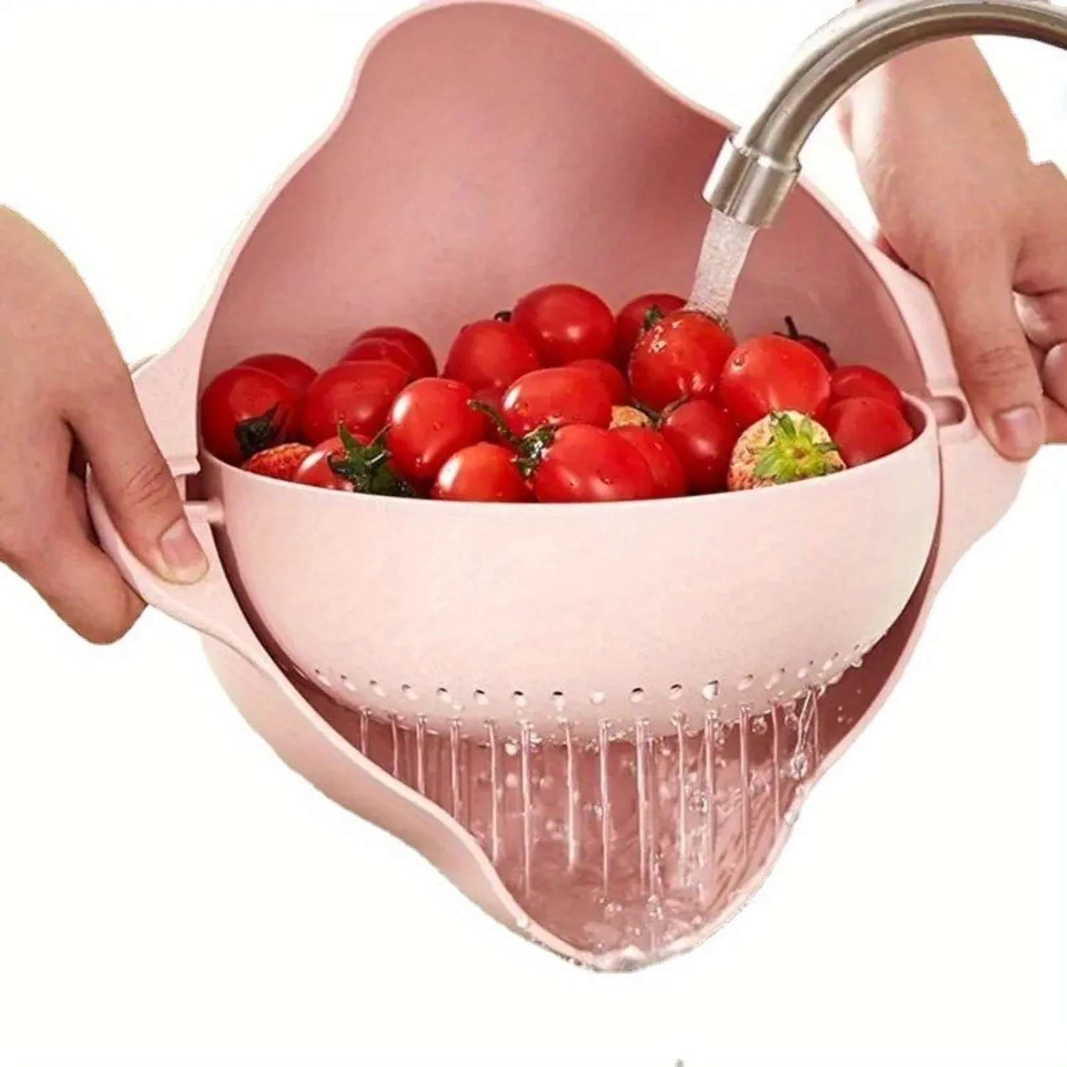 Modern Double-Layer Kitchen Colander - Durable Plastic for Washing Fruits & Vegetables