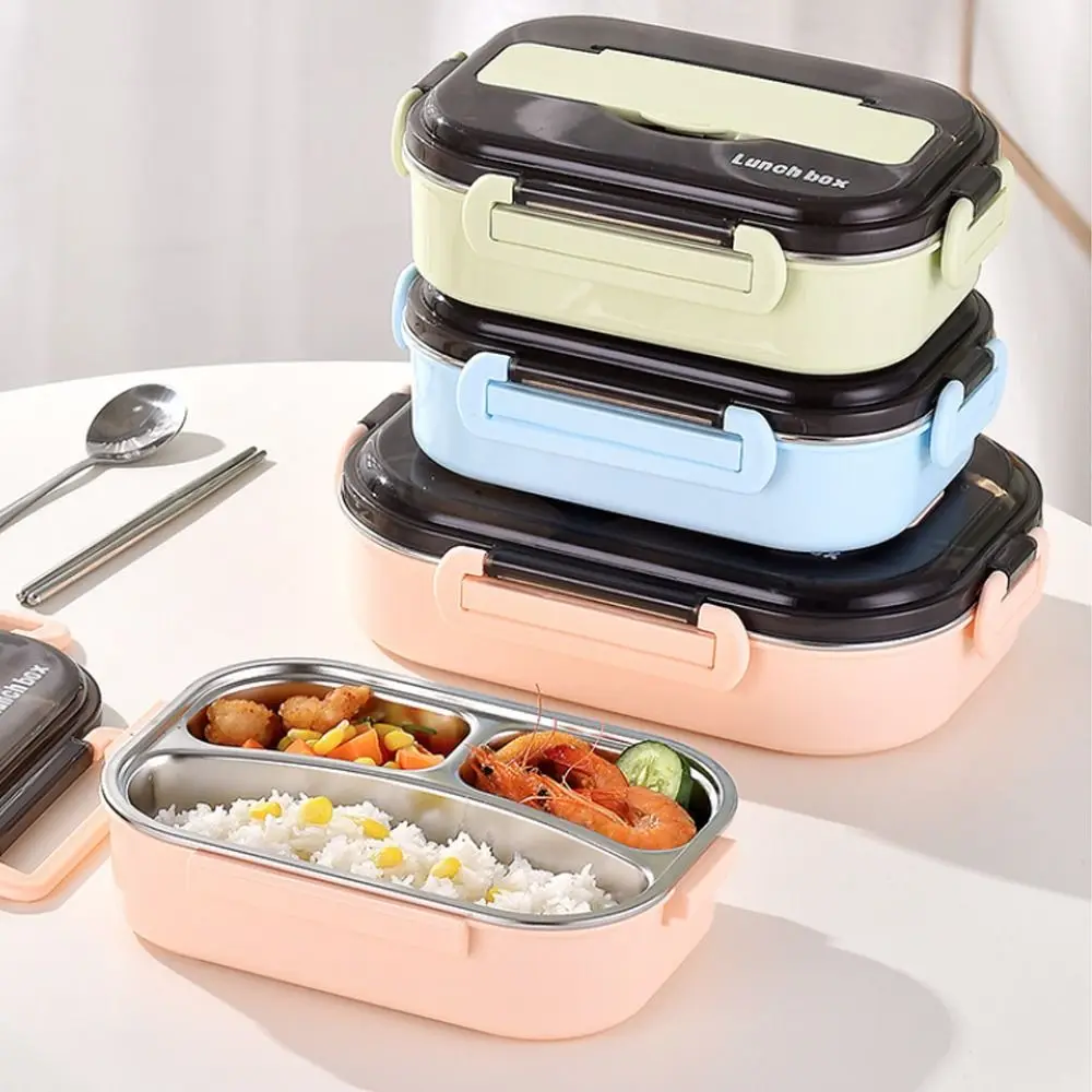 

Stainless Steel Insulated Lunch Box Large Capacity Leak-Proof Four Compartment Box with Chopsticks Spoon with Soup Bowl