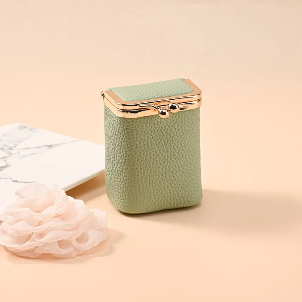 Portable Built-in Mirror Lipstick Organizer Kiss Lock PU Leather Travel Cosmetic Pouch Mini Jewelry Storage Bag For Women