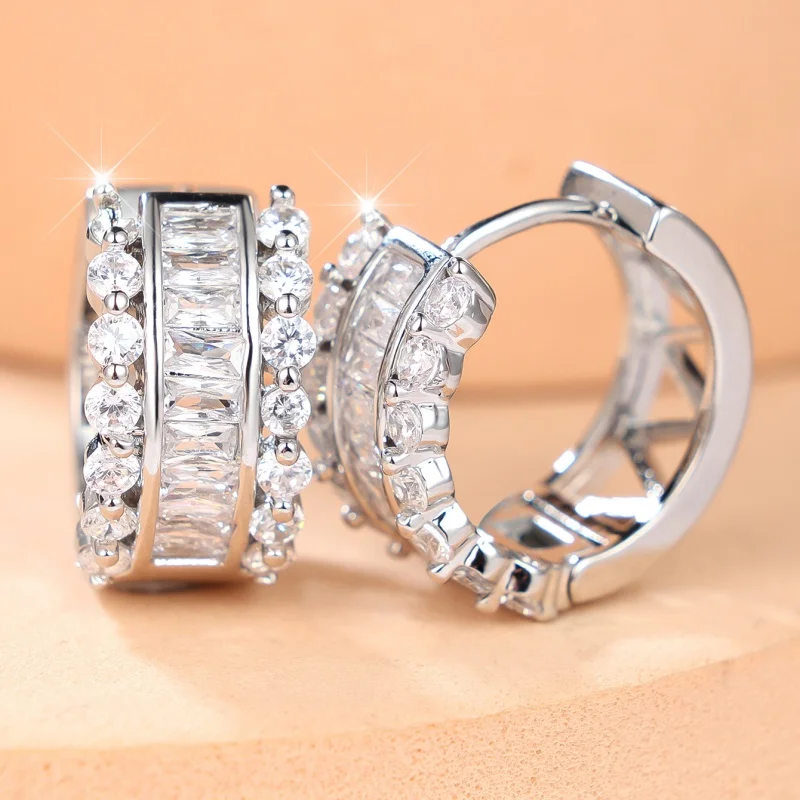 2026 New Multilayer Zircon Wide Edition Earrings with Ladder Square and Square Diamonds, Staggered and Arranged Zircon Jewelry