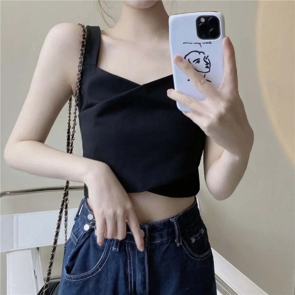 

Sweet Square Neck Sleeveless Crop Top Slim Fit Bottoming Shirt Sweet Girl's Vest Top Irregular Women Camisole Lady
