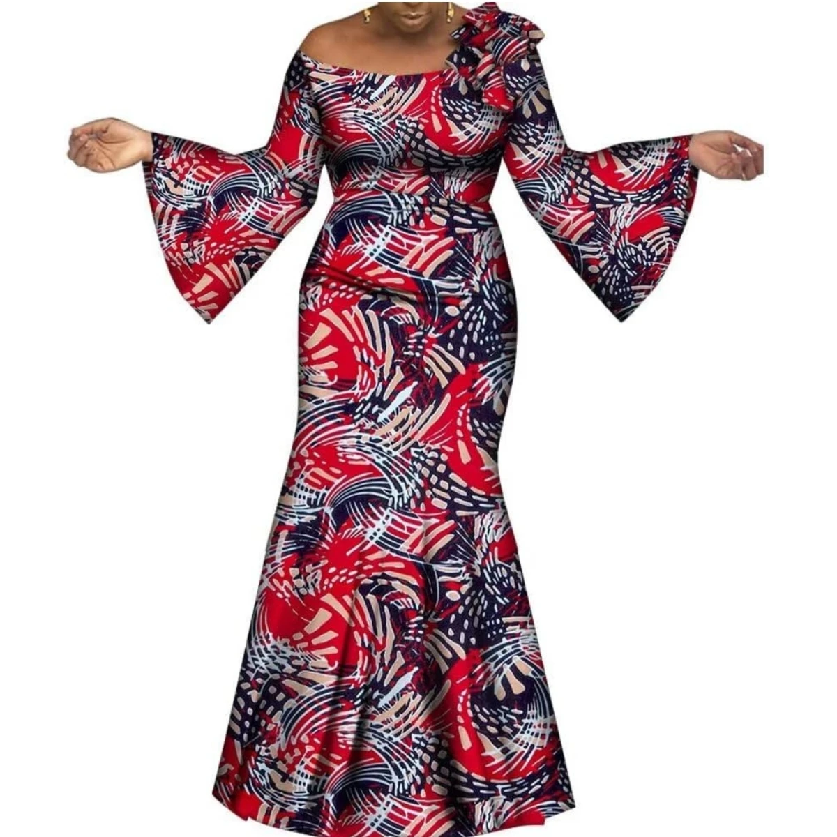 

African Dress for Women Evening Dress Traditional Beautiful Print Ankara Dashiki Party Dress Long Sleeve Plush Size Wy6945