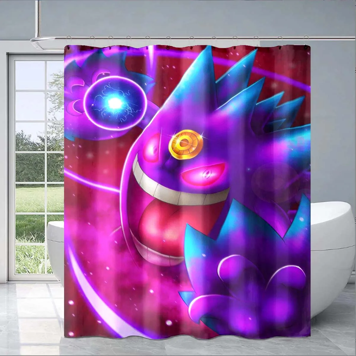 Pokemon Gengar Shower Curtain Cute 3D Printing Waterproof Bathroom Decoration Curtain Exquisite Family Gifts