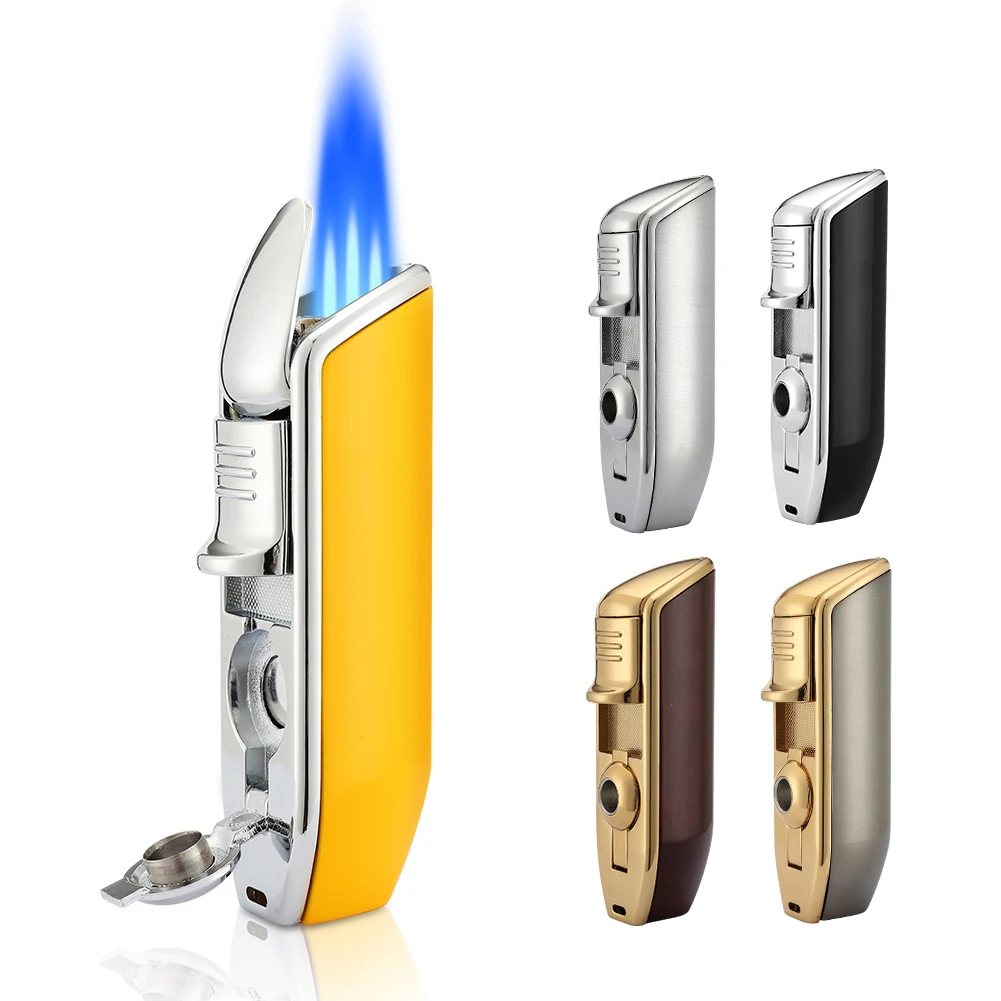 

Metal Windproof Mini Pocket Cigar Lighter 3 Jet Blue Flame Torch Cigarette Lighters With Cigar Punch for Gift No Box