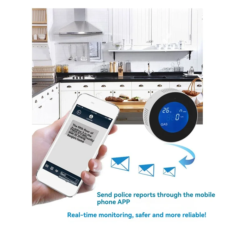 【NOVO】Detector de vazamento de gás wi-fi Tuya Detector de gás inteligente com função de temperatura com display LCD com aplicativo Tuya Plugue UE