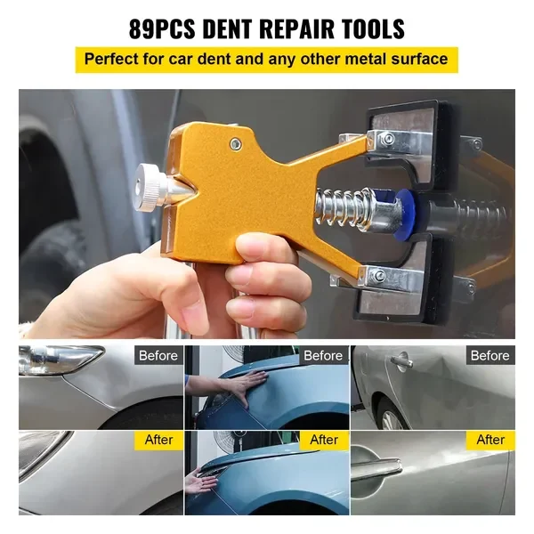 VEVOR Paintless Dent Removal Rods, 89 PCS Paintless Dent Repair Tools, Golden Lifter Puller Car Dent Repair Kit, Glue Puller Tab