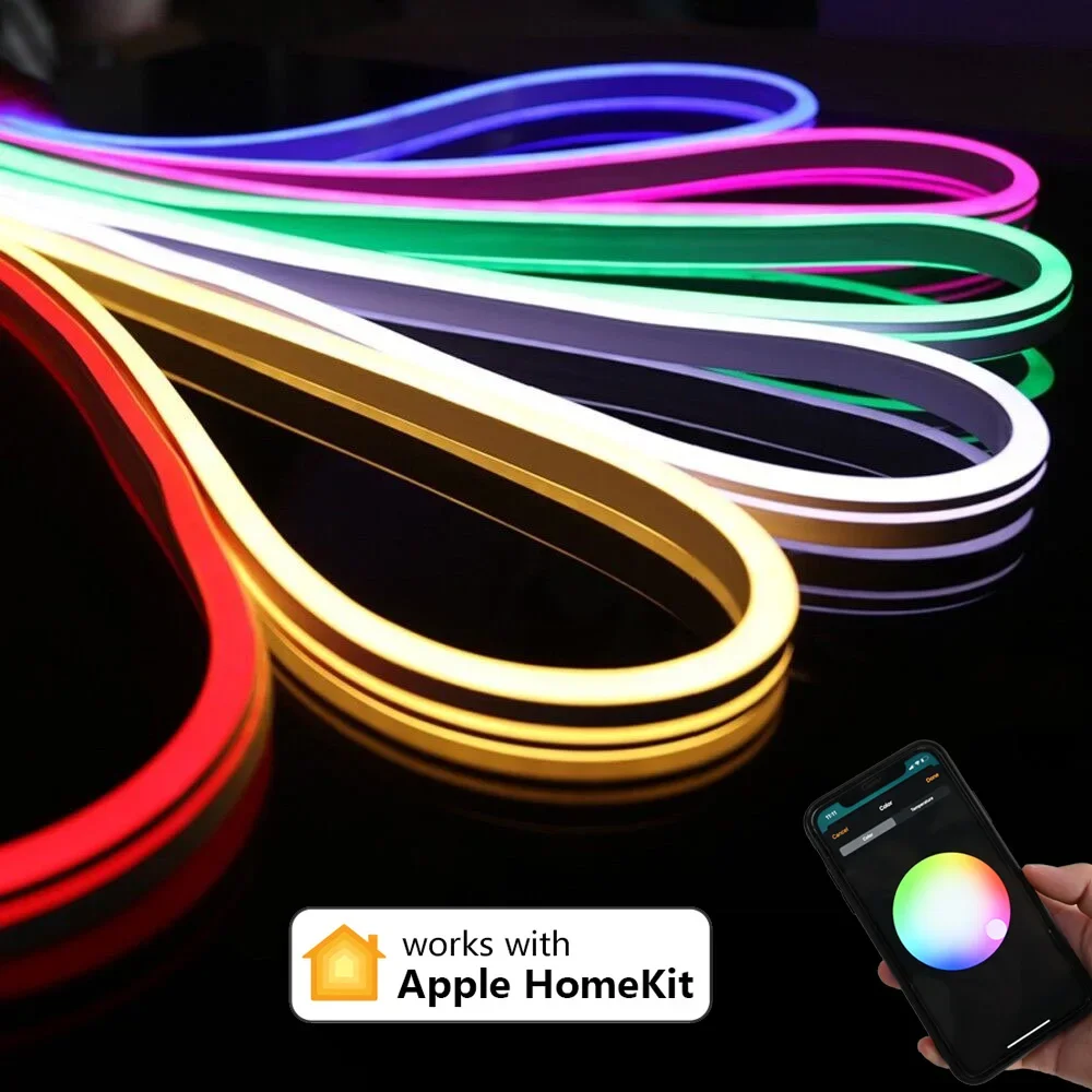 Homekit WiFi RGB Neon LED Strip Light 1m 2m 3m 5m Waterproof Dimmable Flexible Lamp Mini Controller 12V Power Siri Voice Control