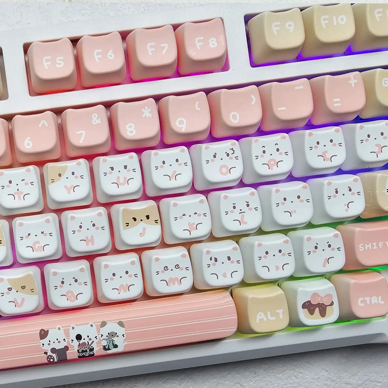 MAO Keycap Kawaii Cat Cute Keycaps Expression PBT for Diy Mechanical Keyboard Side Engraved Cute Cat Keycap Alice/Ansi Layout