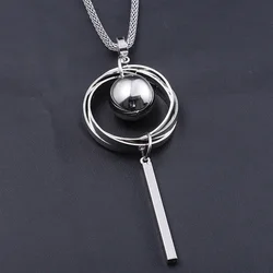 Korean Circle Geometric Beaded Pendant Necklace For Women Long Link Sweater Chain Necklaces Fashion Trendy Jewelry Gift