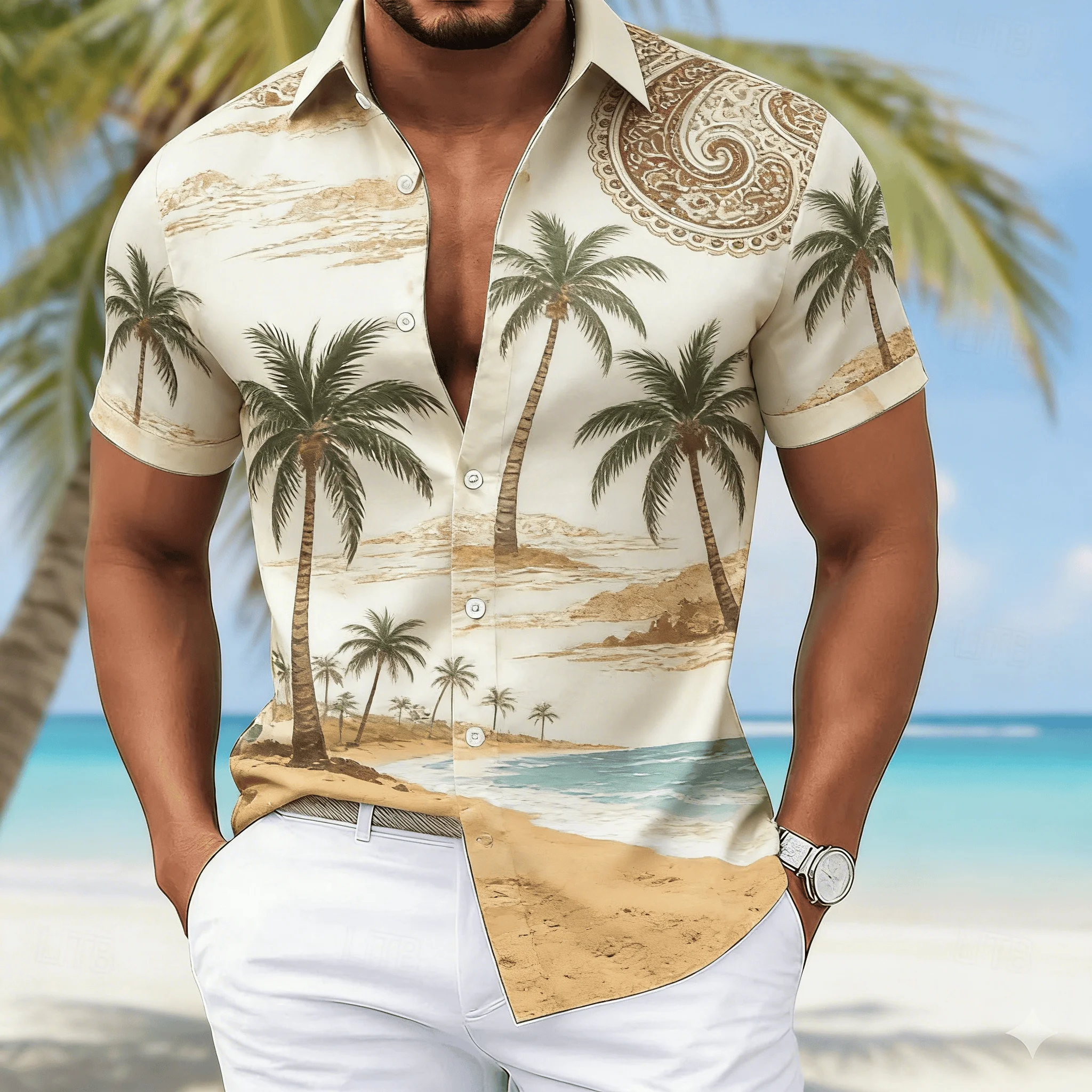 Men's Summer Thin Breathable Shirt Banquet Beach Travel Gentleman Style Versatile Short Sleeve Flower Top