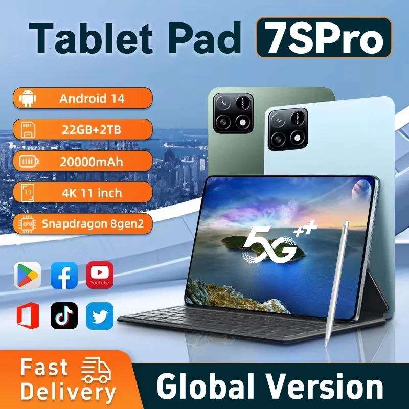 

New Original Pad 7S Pro Tablet Snapdragon 8 Gen 2 Android 14 22GB+2TB 5G Dual SIM 20000mAh 11inch HD 4K WiFi GPS Gaming Tab PC