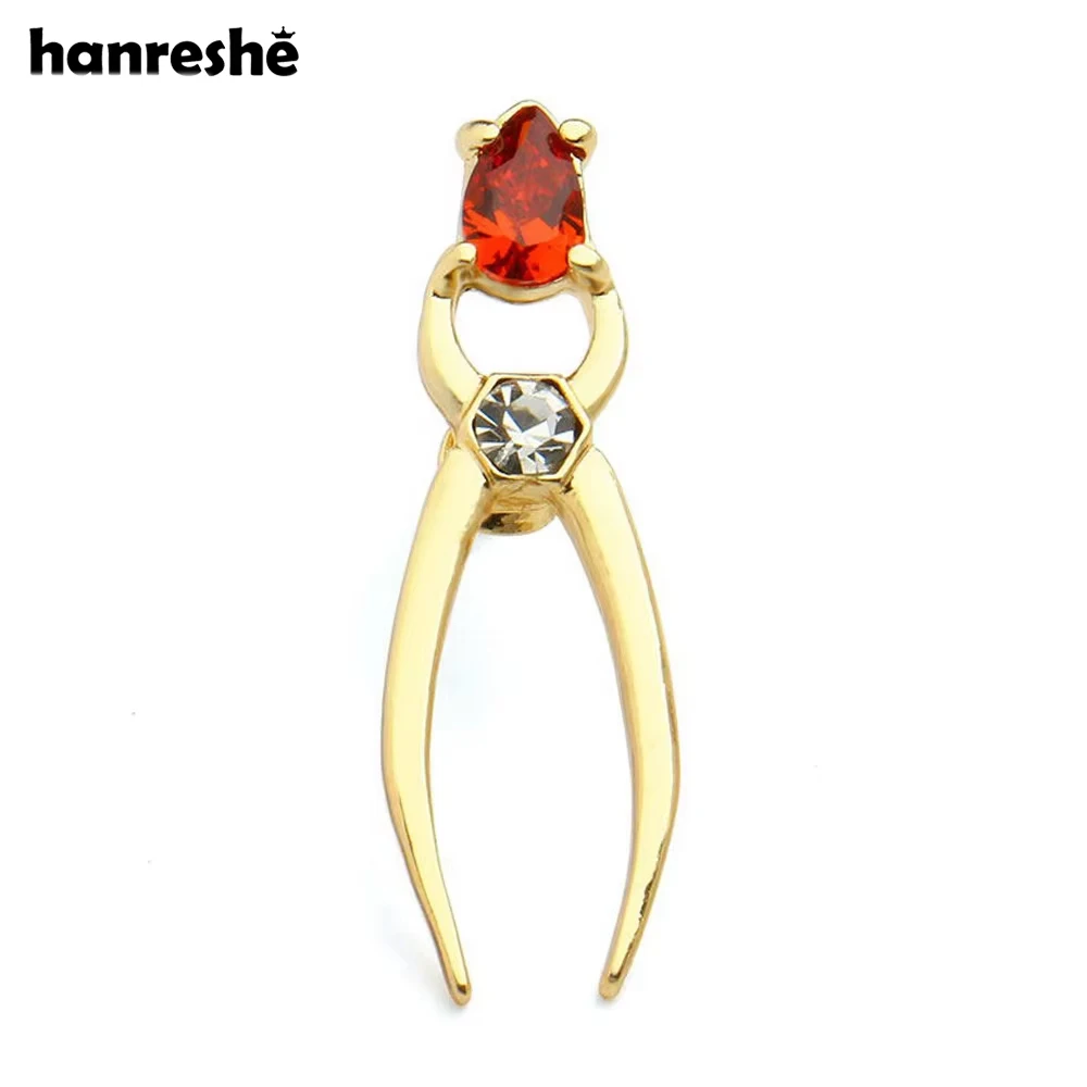 Hanreshe Medical Forceps Pin Brooch Dentist Jewelry Fashion Cute Inlaid Red Crystal Lapel Badge Gifts for Doctors Nurses