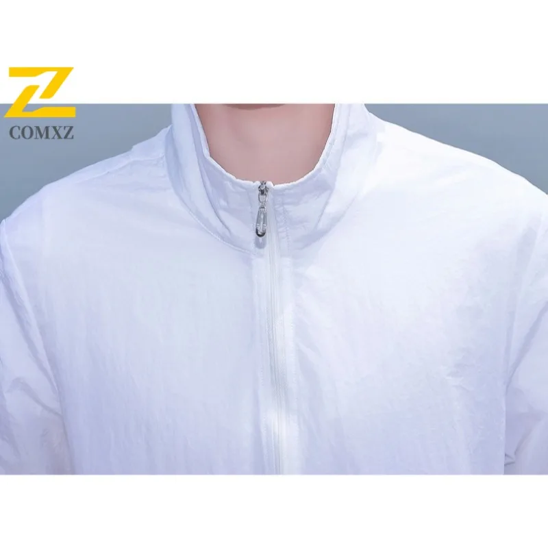 Summer Men Sun Protection Jacket Lightweight Breathable UV Resistant Cycling Jacket Outdoor Camping Hiking Stand Up Collar Jacke