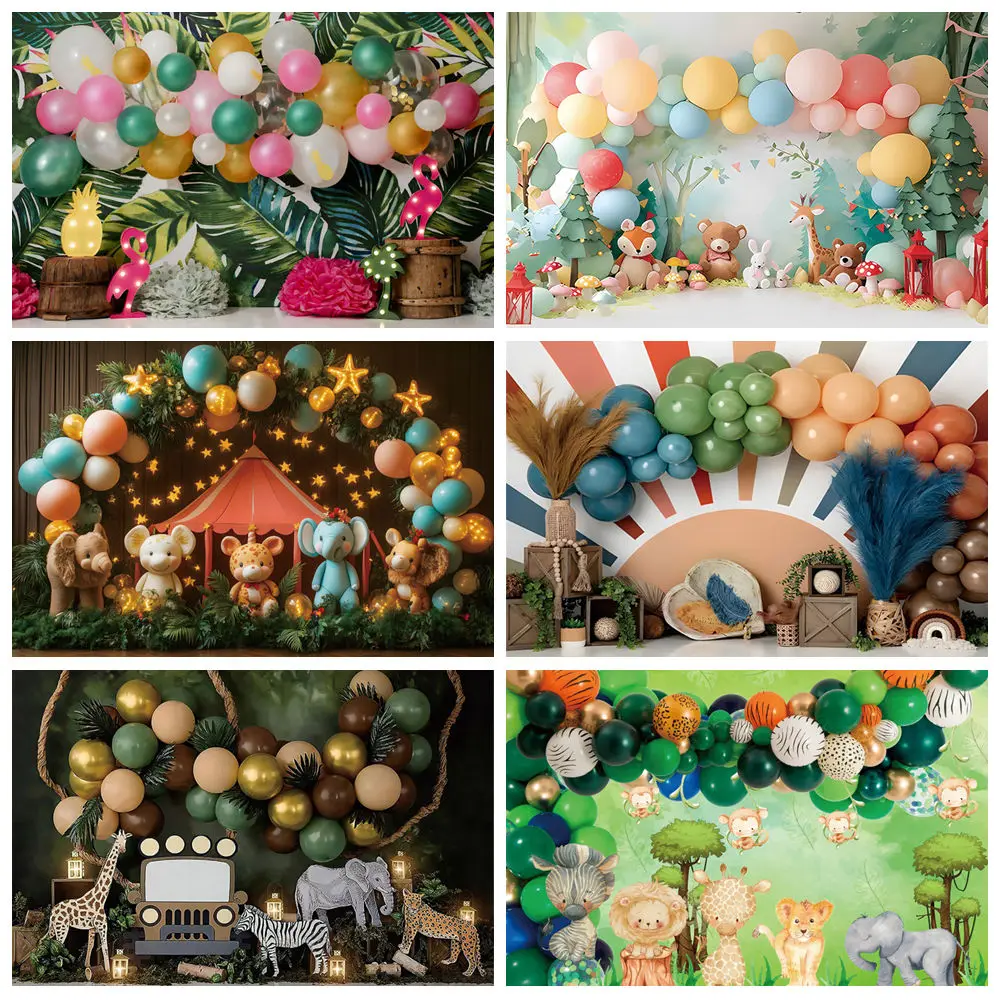 

Jungle Animals Safari Birthday Party Background Cartoon Wild animal Party Decoration Banner Balloon Baby Shower Suppliy Backdrop