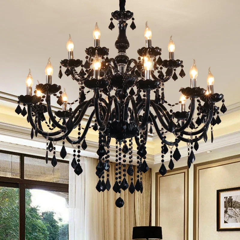 

TEMAR European Style Crystal Pendant Lamp Black Candle Lamp Luxurious Living Room Restaurant Bedroom Villa Chandelier