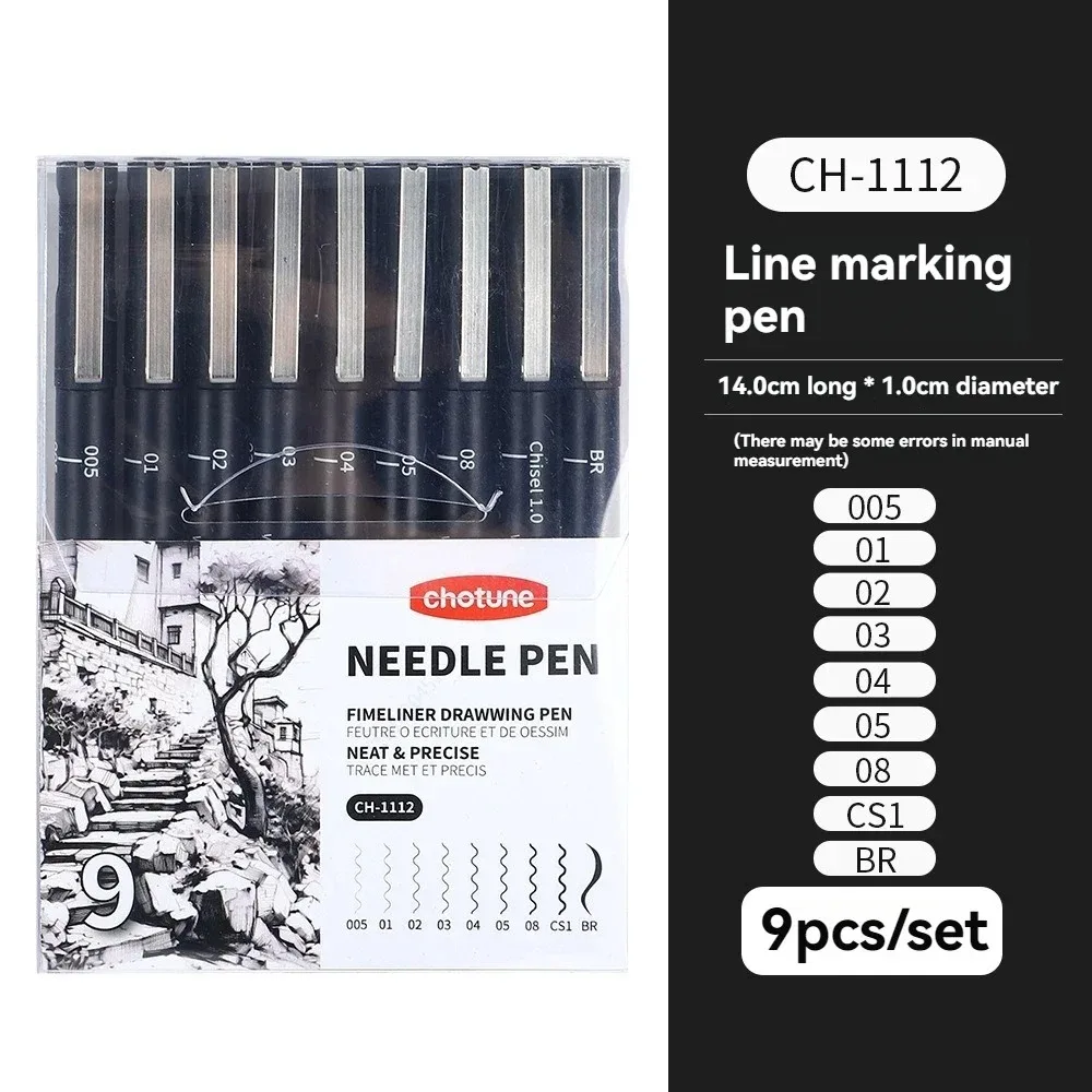 Zwarte micropennen, 15 maten, waterdichte archiefinkt, pen met fijne punt voor kunstenaarsillustraties, schetsen, anime, manga, technische tekeningen