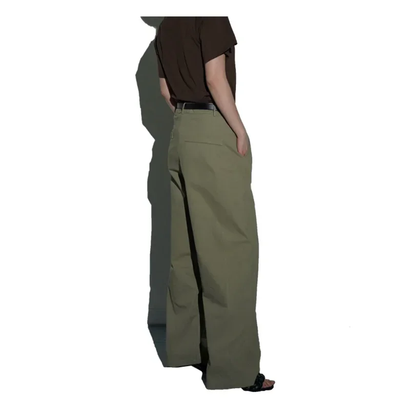 Pantaloni a gamba larga dritti croccanti ad alta densità in tessuto alto primaverile ed estivo Pantaloni casual da donna a vita alta