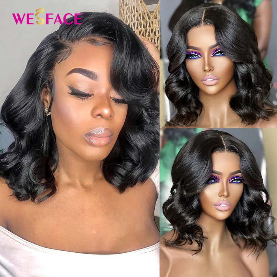 

13X4 Body Wave Lace Front Human Hair Wigs Brazilian For Women Remy Short Water Wave Lace Frontal Bob Wig Pre Plucked 180 Density