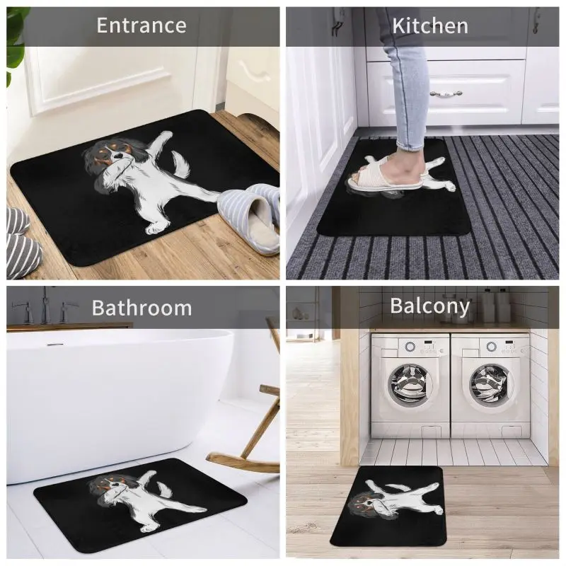 Dabbing Cavalier King Charles Spaniel Dab Dance Front Door Mat Anti-Slip Indoor Absorbent Dog Doormat Room Entrance Rug Carpet