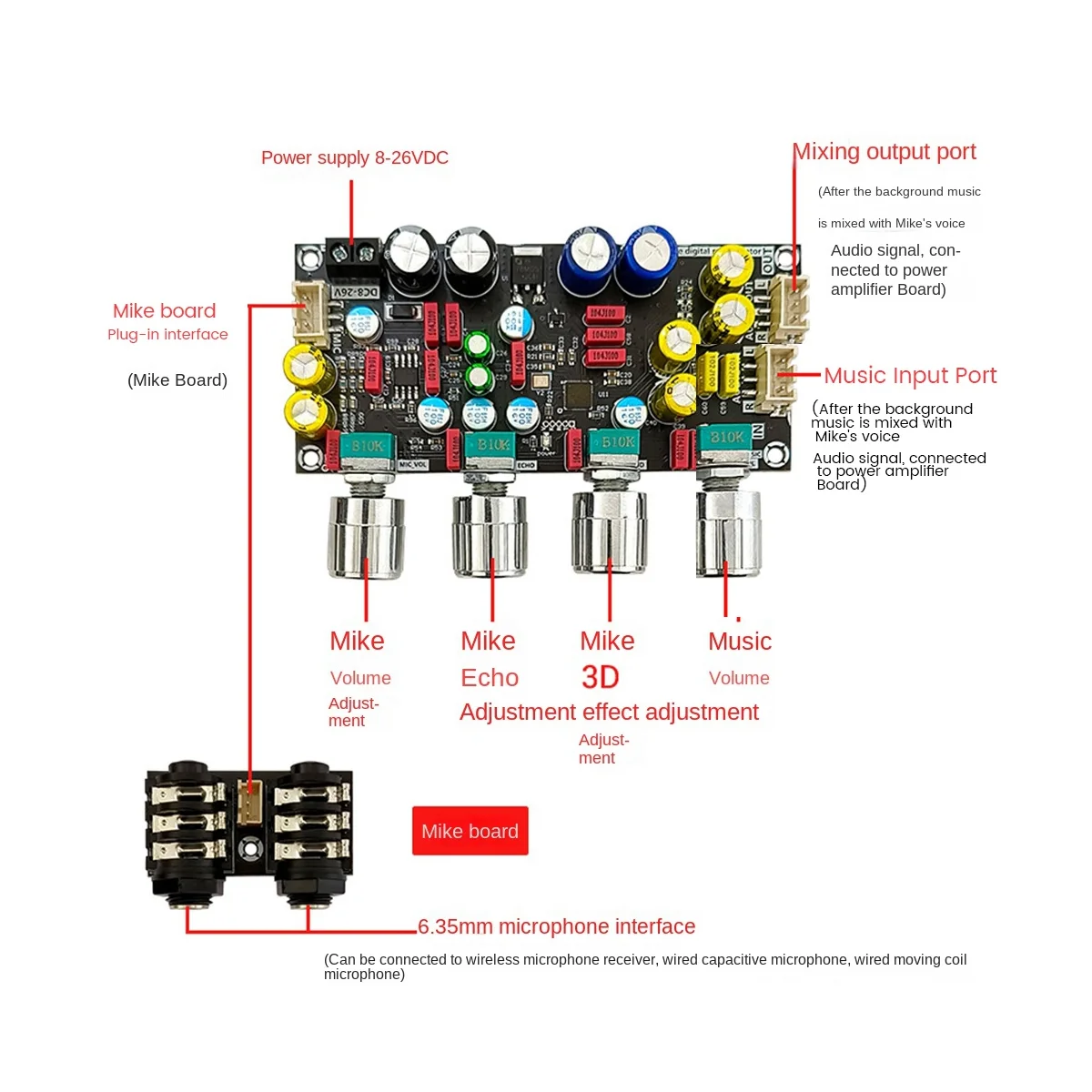 A57G-ZK-AMP Fever Караоке Реверберация Плата Микрофон K Song Пение Преэффекторная плата DSP Микширование Анти-свисток