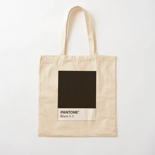 Pantone negro 6 C bolso de lona de algodón Shopper mujeres impreso señoras plegable diseñador tela bolso de hombro viaje reutilizable Tote