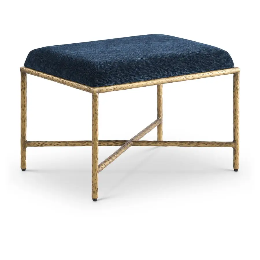 

Furniture 22061Navy Valley Collection Modern Contemporary Bench with Soft Navy Chenille Fabric, Brushed Brass Forged Iron Metal