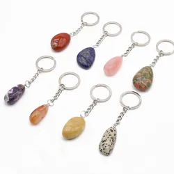 1pc Natural Stones Keychain Reiki Healing Crystals Rose Quartz Amethyst Agate Lapis KeyRing Key Chain Hangle Jewelry Accessories