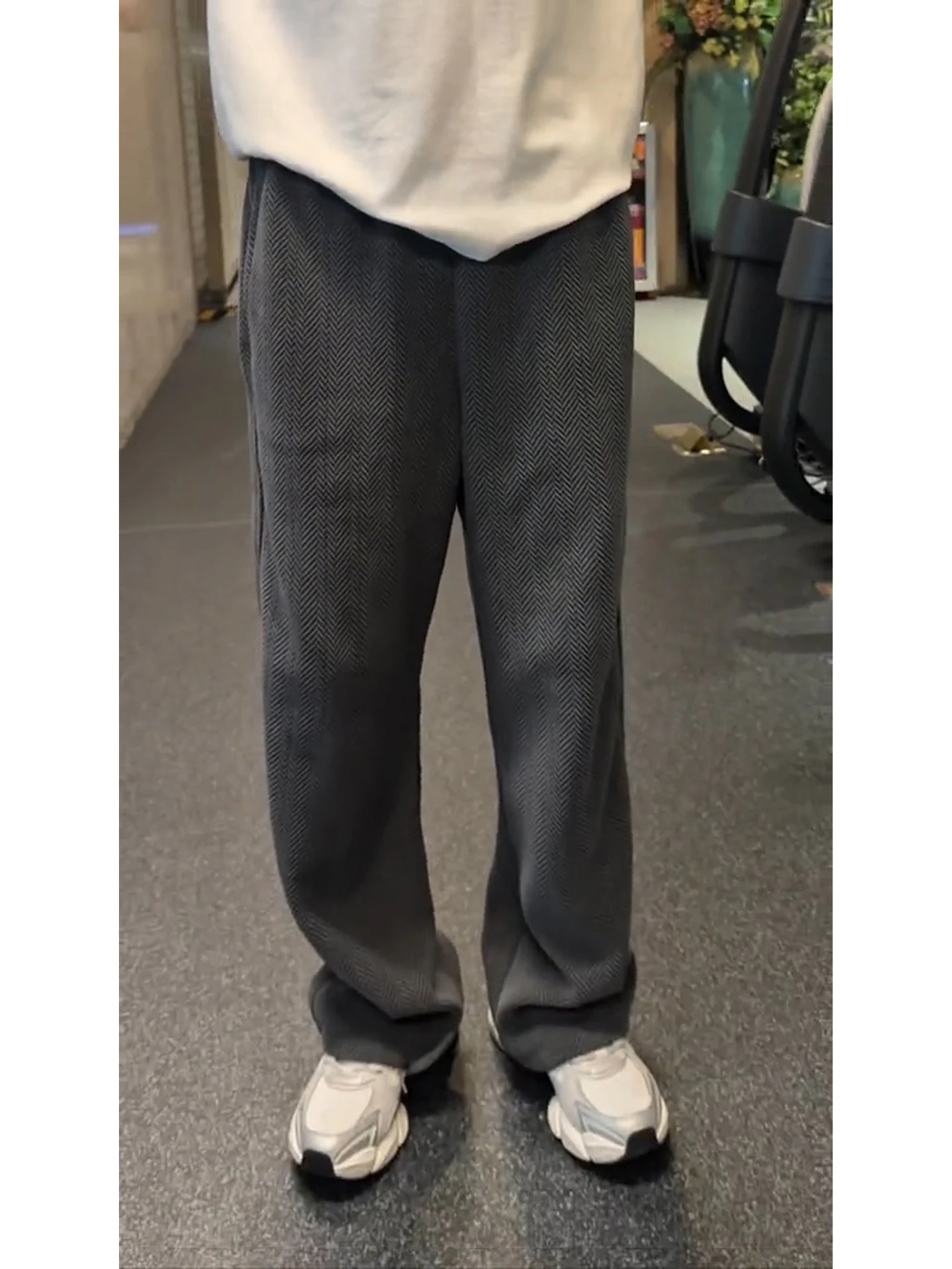 

American Sle Knitted Casual Sports Pants Men's Autumn Winter Heavyweight Loose Drapey Geometric Pattern Straight Leg Trousers