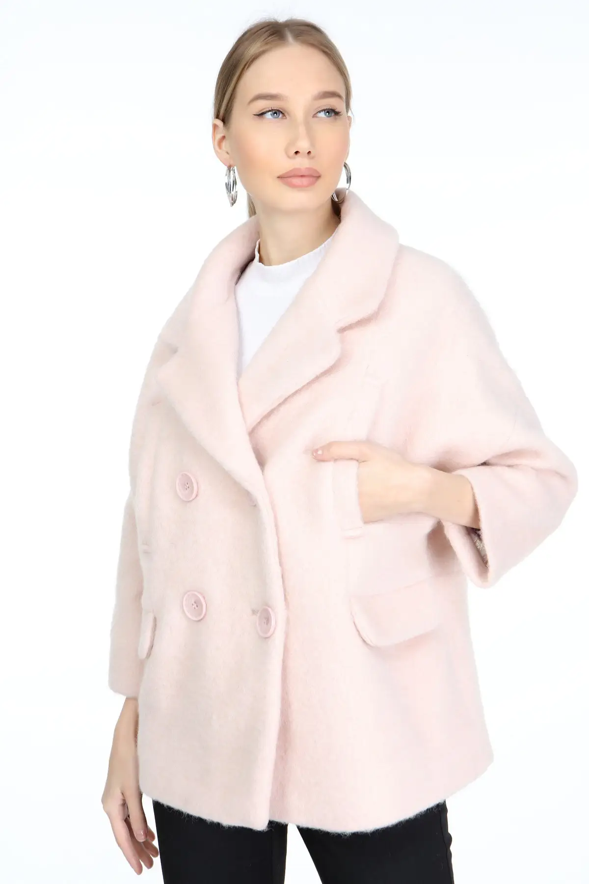 Women's Powder Pink Pocket Parka Coat Casual Stylish Fashion Women's Clothing Outdoor Winter Wear Women's Powder Pink Parkas