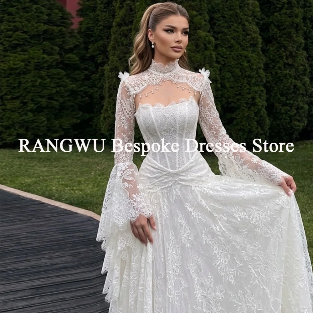 Stunning Wedding Dresses With Jacket Lace Applique Long Bridal Gowns Long Sleeves Customized