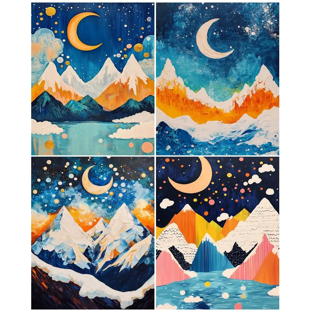 

GATYZTORY DIY Diamond Painting Mountain Full Square Round Drill Embroidery Moon Scenery Full Layout Mosaic Set Wall Decor