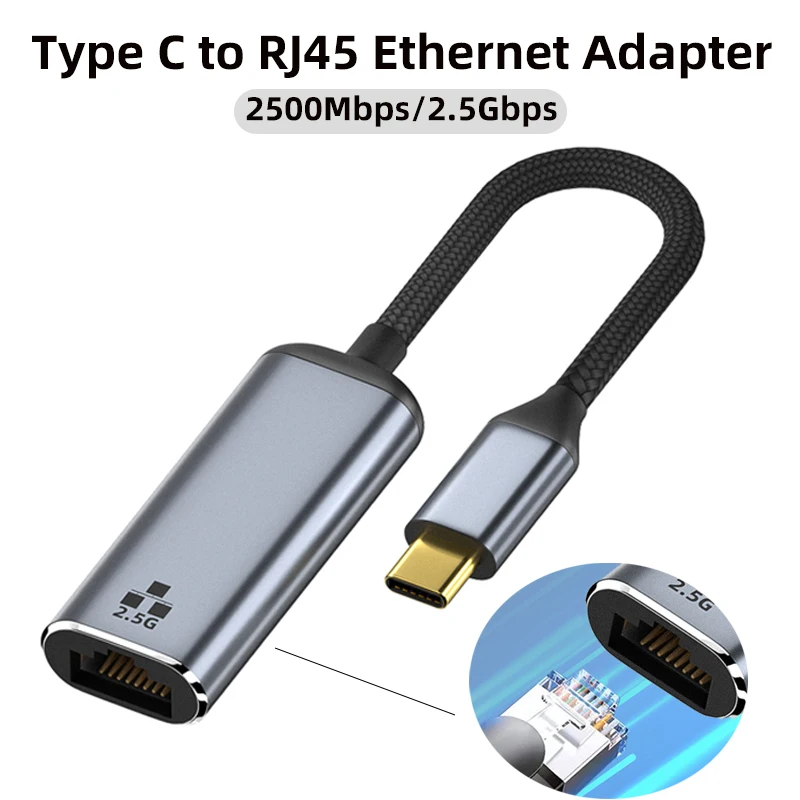 Network Card Ethernet Adapter USB Type C to RJ45 LAN 2500Mbps Mini 2.5Gbps Ethernet Converter for MacBook iPad Pro Phone Tablet