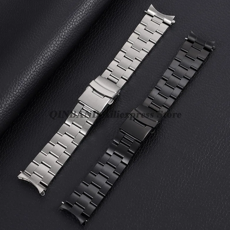 Bracelet de montre incurvé de 18/19/20/21/22/23/24 mm pour Seiko 5 SKX009/007, bracelet de montre Jubilee en acier inoxydable noir et argent