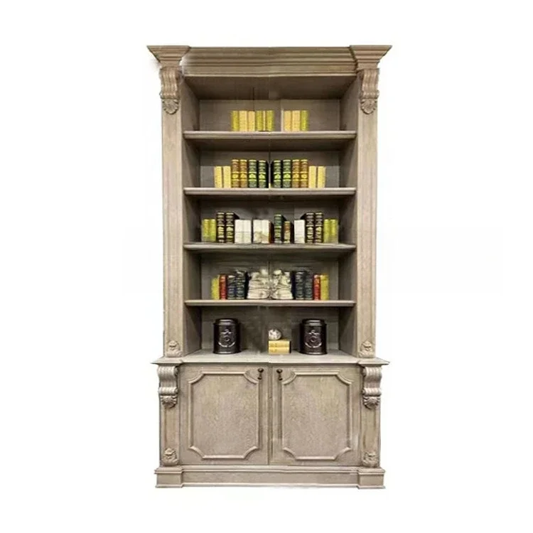 

American solid wood bookshelf shelf simple American solid wood bookcase combination European floor bookcase living room cabinet