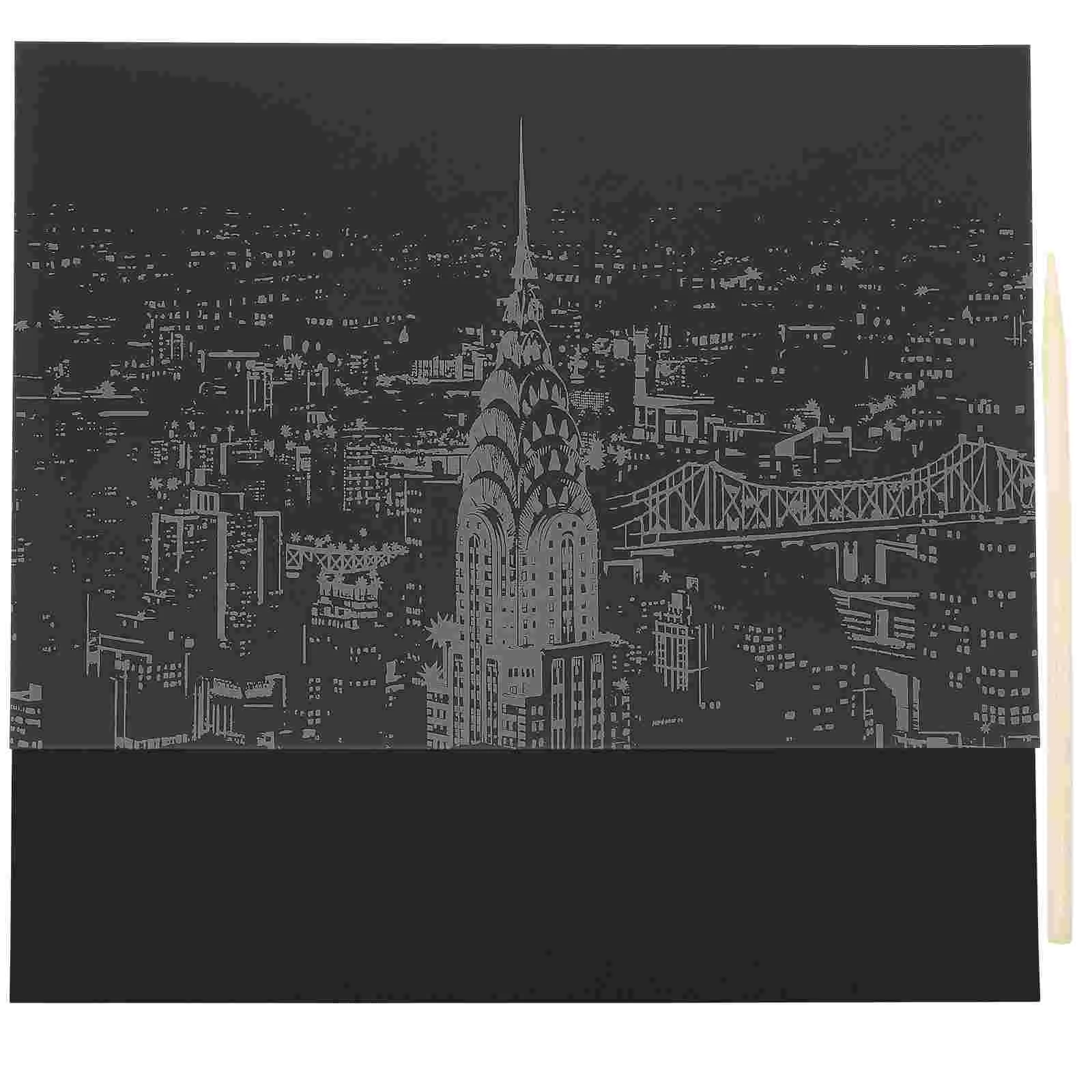 

2 Pcs Scratch DIY Paper Cards City Night View Picture off Crafts Manual Drawing Get Well Gifts Building