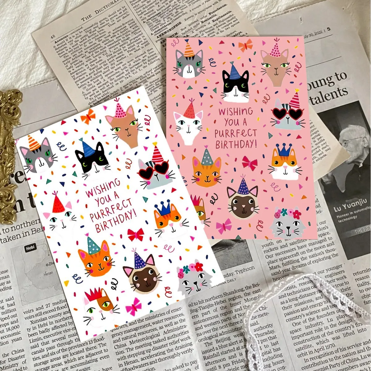 

10Pcs Cat Animal Valentine's Day Thanksgiving Anniversary Birthday General Greeting Card with Envelope Set
