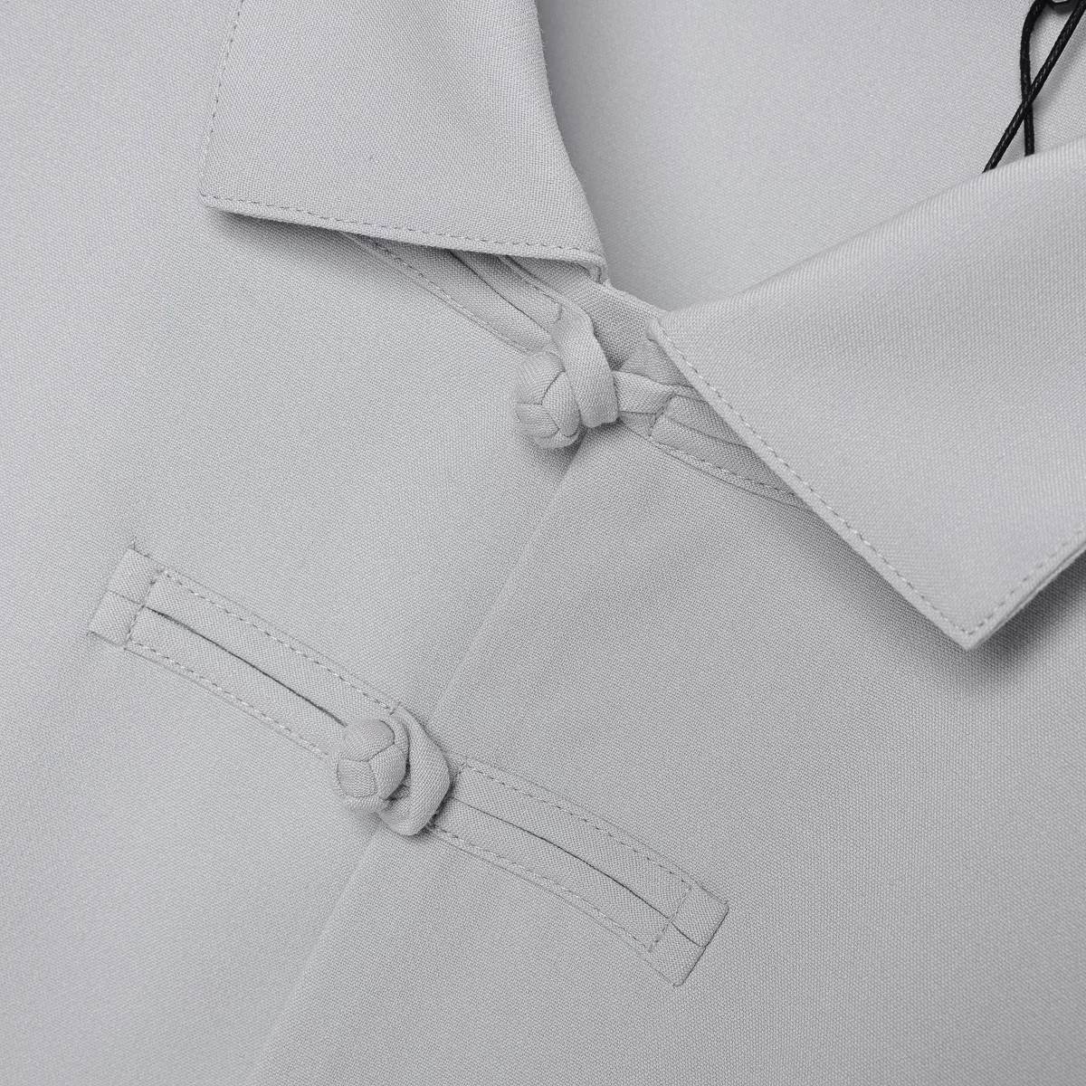 

Chinese Sle Tang Suit Jaet Single Button Notch Collar 32.6% Rayon Fiber Loose Fit Long Sve Outerwear for Men