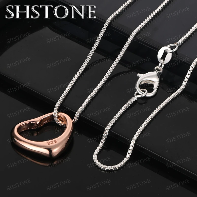 

925 Sterling Silver Pendant Necklace Rose Gold Heart Four Chain Fashion Charm Jewelry Women Wedding Party Gift Accessories