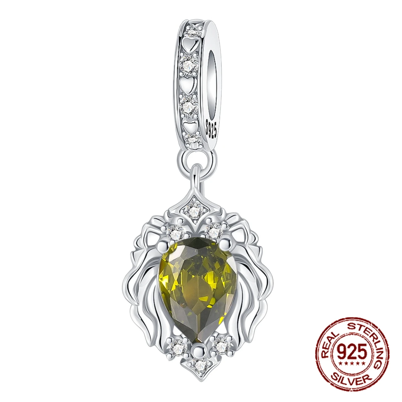 

925 Sterling Silver 12 Constellations Leo Yellow-Green Zircon Pendant Charm Fit Original Charm Bracelets Women DIY Jewelry Gift