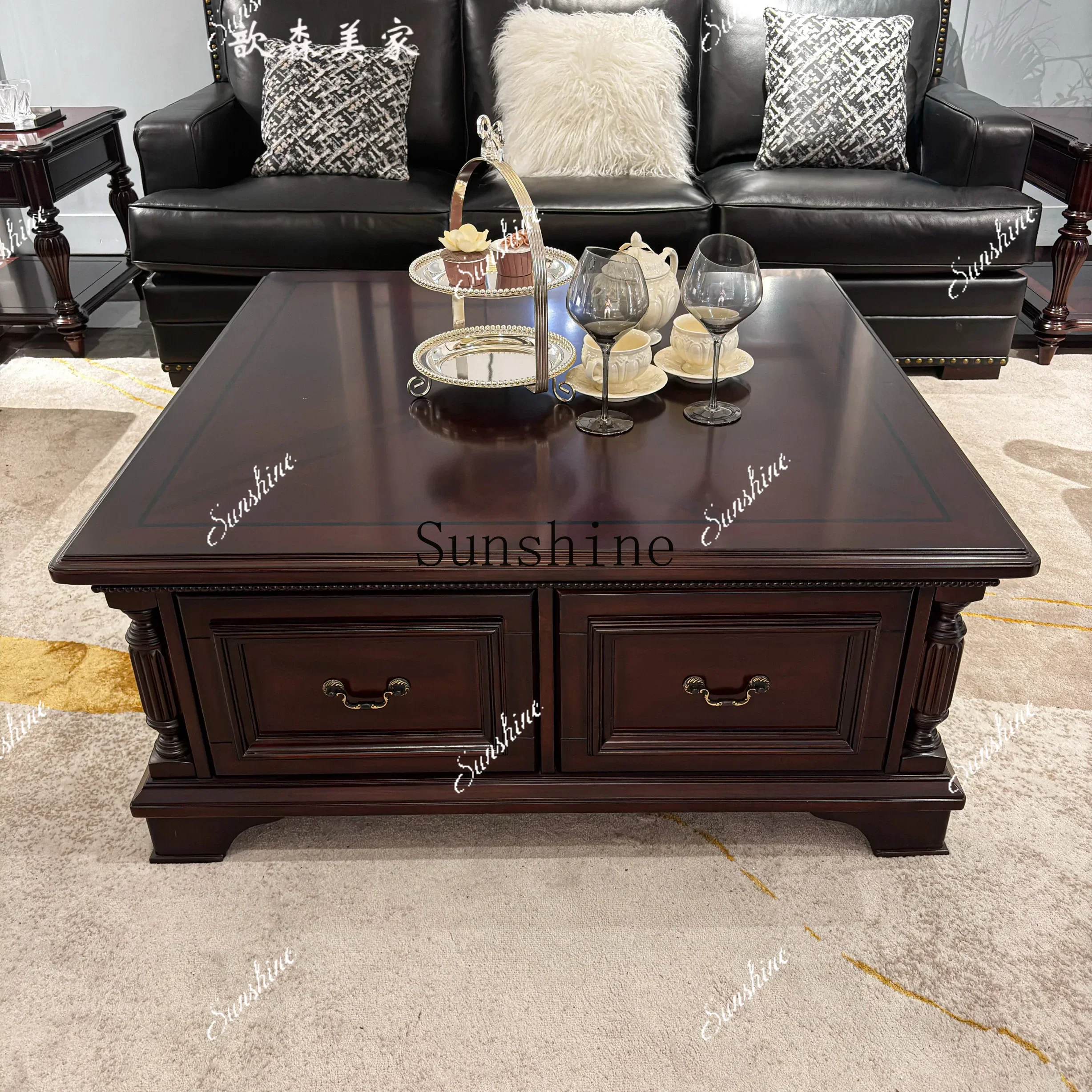 

American solid wood square coffee table villa high-end living room furniture simple and modernP
