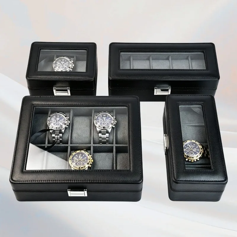 PU Leather Watch Box Dustproof Protect Storage Boxes Transparent Glass Display Case Large Capacity Flannel Showcase Supplies