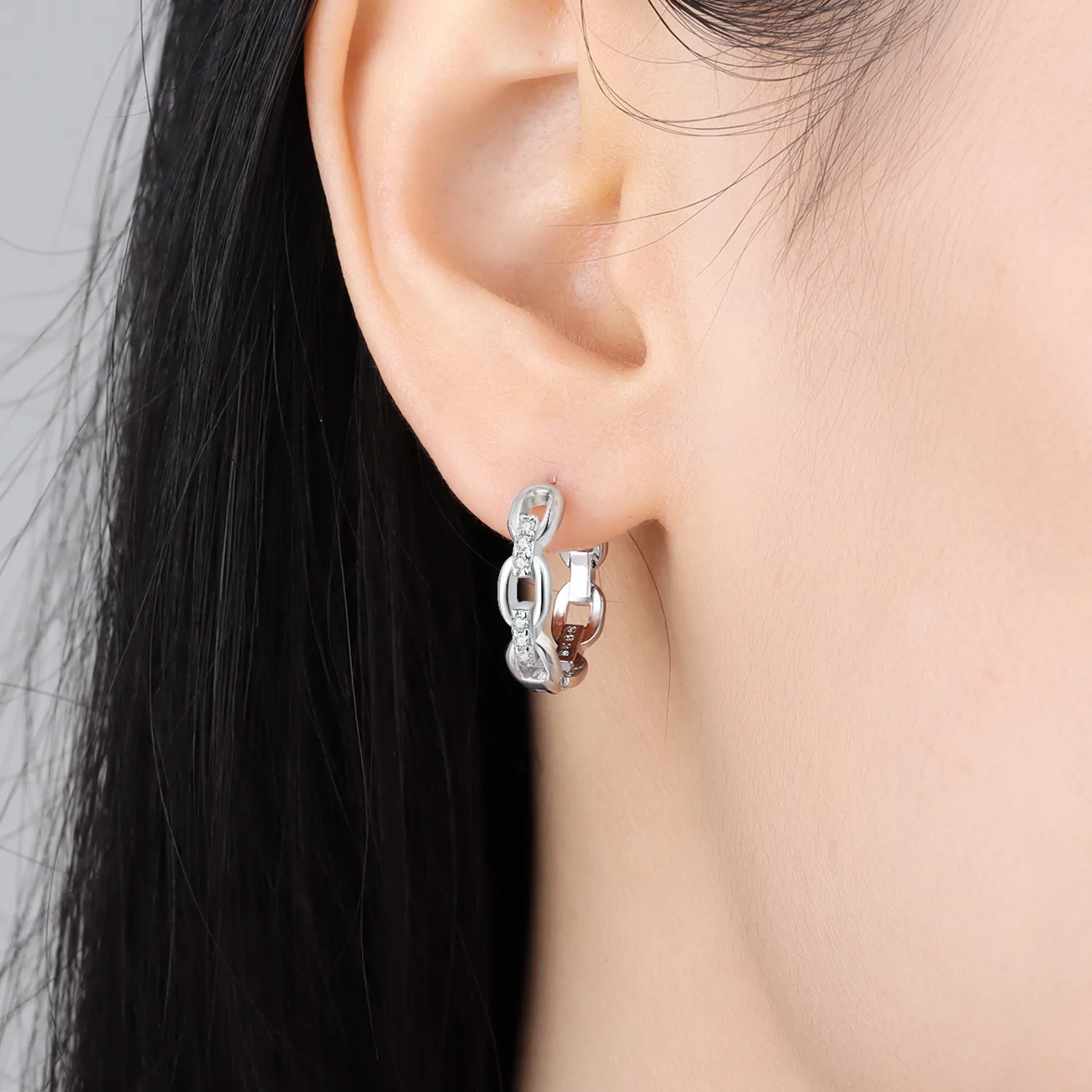 

Original 925 Sterling Silver Hollow Chain Zircon Hoop Earrings Women Fashion Simple Versatile Jewelry Birthday Party Trendy Gift